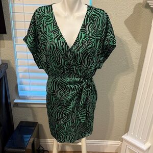 Michael Kors Green and Black Patterned faux wrap dress - M